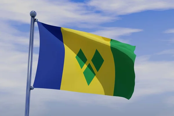 Rendering Saint Vincent Grenadines Flag Waving Wind Blue Sky — Stock Photo, Image