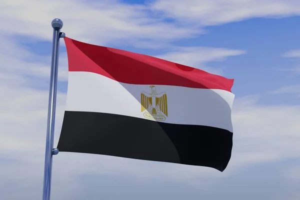 Bulutlu Gökyüzüne Karşı Mısır Bayrağının Dalgalanan Boyutlu Görüntüsü — Stok fotoğraf