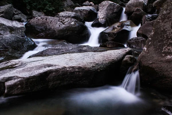 森の岩の上を流れる川 — ストック写真
