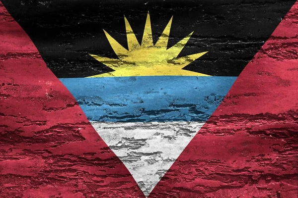 Egy Festett Illusztráció Antigua Barbuda Zászló Egy Fal Texturált Háttér — Stock Fotó
