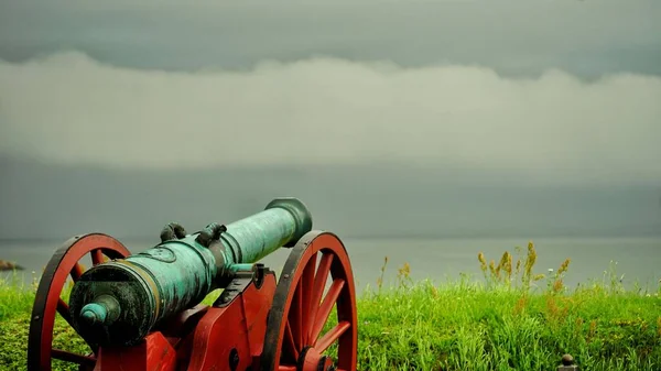 Eine Alte Kanone Auf Einem Feld — Stockfoto