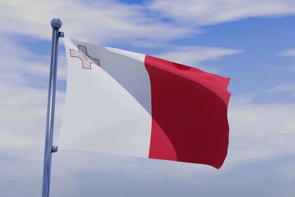 Иллюстрация Размахивания Флагом Мальты Хромированным Флагом Фоне Голубого Неба — стоковое фото