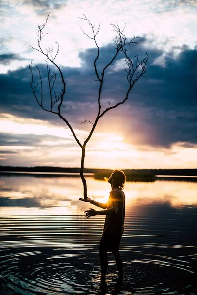 Silhouette Person Sunset — Stock Photo, Image