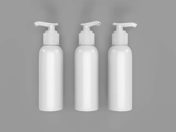Rendering Bottiglie Prodotti Cosmetici Colore Bianco Sfondo Grigio — Foto Stock