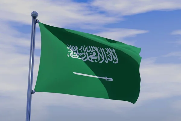 Una Ilustración Ondear Bandera Arabia Saudita Con Asta Bandera Cromo —  Fotos de Stock