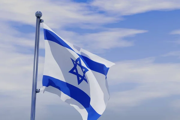 Μια Τρισδιάστατη Απεικόνιση Της Κυματίζοντας Σημαία Του Ισραήλ Ένα Πόλο — Φωτογραφία Αρχείου