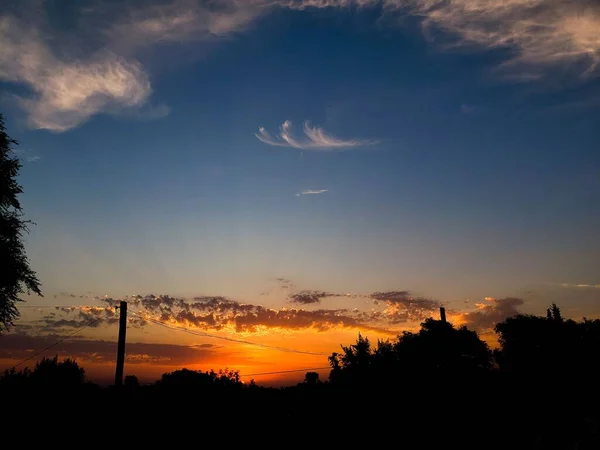 Une Vue Panoramique Des Silhouettes Des Arbres Contre Beau Ciel — Photo