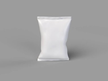 Gri arkaplanda izole edilmiş beyaz boş paketlemenin 3B görüntüsü