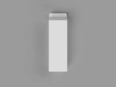 Katı bir arka planda beyaz içecek paketleme kutusunun 3D görüntüsü