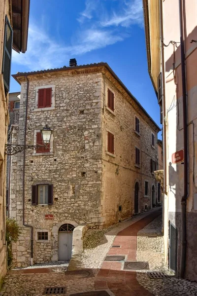 Allée Étroite Les Bâtiments Médiévaux Vue Sur Village Veroli Région — Photo