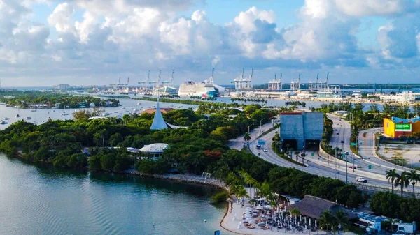 Aerial View Port Miami Cruise Ship Dock Cloudy Morning Summer — Stock Photo, Image