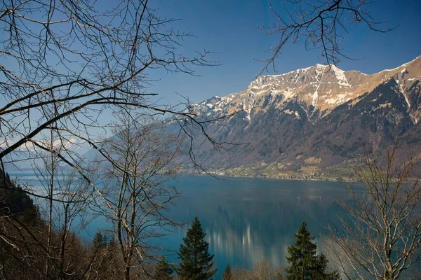 Jezioro Brienz Wiosną Małym Śniegiem Alpach Berneńskich — Zdjęcie stockowe