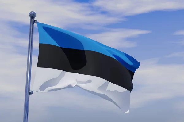 Een Weergave Van Wapperende Vlag Van Estland Een Paal Tegen — Stockfoto