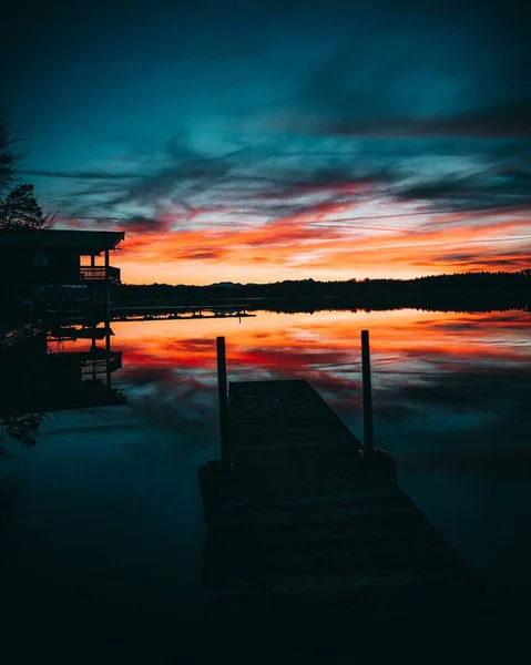 Molo Legno Lago Bavarese Durante Tramonto — Foto Stock