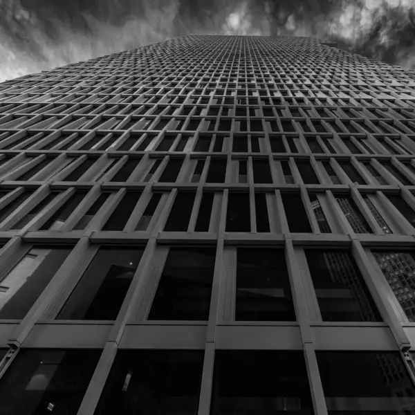 Uma Vista Baixo Ângulo Edifícios Modernos Preto Branco — Fotografia de Stock