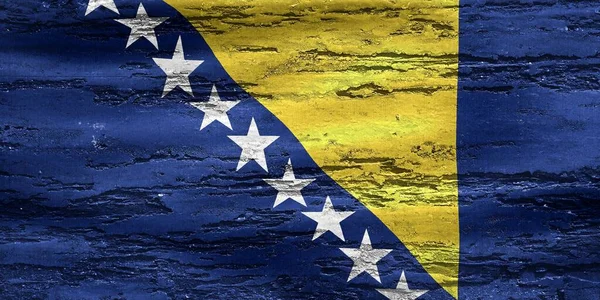 Malovaná Ilustrace Vlajky Bosny Hercegoviny Strukturovaném Pozadí Zdi — Stock fotografie