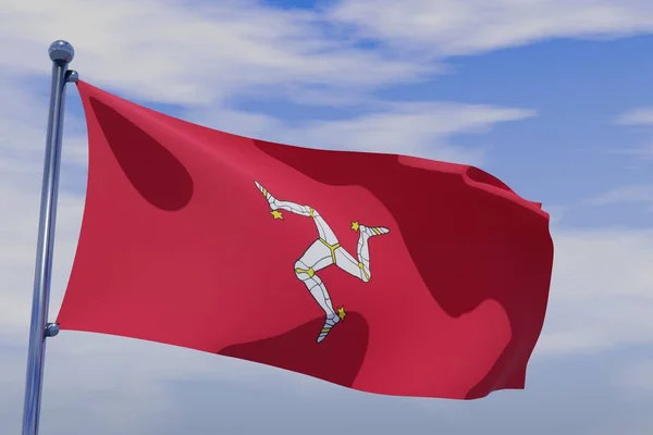 Иллюстрация Размахивания Флагом Острова Мэн Хромированным Флагом Фоне Голубого Неба — стоковое фото