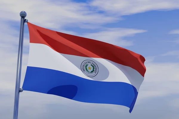 Mavi Gökyüzü Arka Planında Krom Bir Bayrak Direği Olan Paraguay — Stok fotoğraf