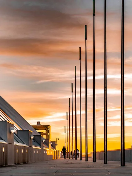 Vertical Shot Poles Cloudy Sky San Diego Convention Center Sunset — Stock Photo, Image