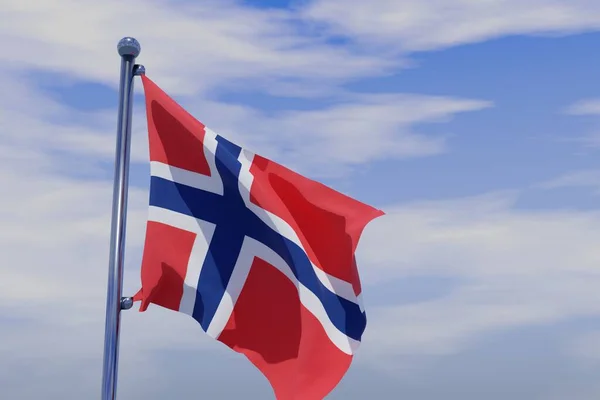 Bandera Svalbard Jan Mayen Con Asta Bandera Cromada Ondeando Cielo —  Fotos de Stock