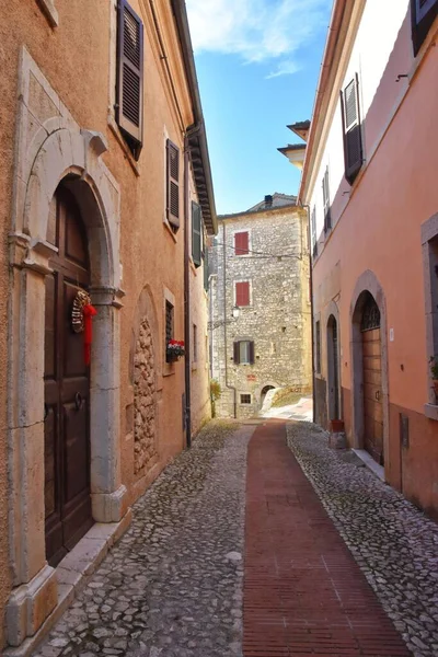 Beco Estreito Edifícios Medievais Vista Aldeia Veroli Região Lácio Itália — Fotografia de Stock