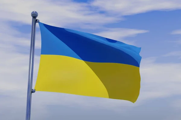 Renderelés Ukrajna Zászlaját Lengő Szél Ellen Kék — Stock Fotó