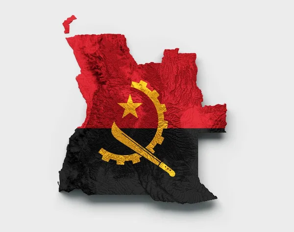 白い背景に隔離されたアンゴラの地図と旗の3Dレンダリング — ストック写真