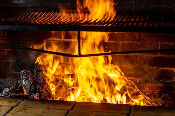 Burning Flames Oven Dark — Stock Photo, Image