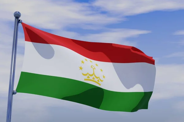 Odwzorowanie Flagi Tadżykistanu Machającego Wietrze Nad Błękitnym Niebem — Zdjęcie stockowe