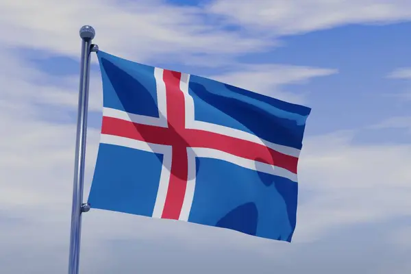 Una Ilustración Ondear Bandera Islandia Con Asta Bandera Cromo Sobre —  Fotos de Stock