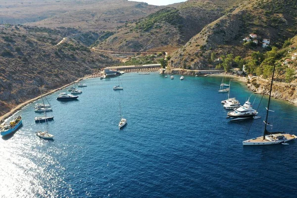 Bird Eye View Boats Coast Trees — Stock Photo, Image