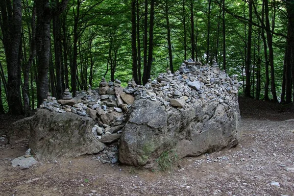 Een Schilderachtig Uitzicht Een Stapel Stenen Een Bos Pyreneeën Frankrijk — Stockfoto