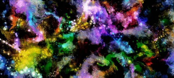 アブストラクト宇宙空間と星がアクリル絵具でデジタル流体パターンを流れる Bright Space Artitic Con — ストック写真