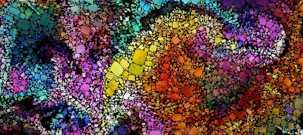Цифровая Мозаика Визуализируется Плавном Движении Жидкости Ярким Разнообразным Цветом Пространства — стоковое фото