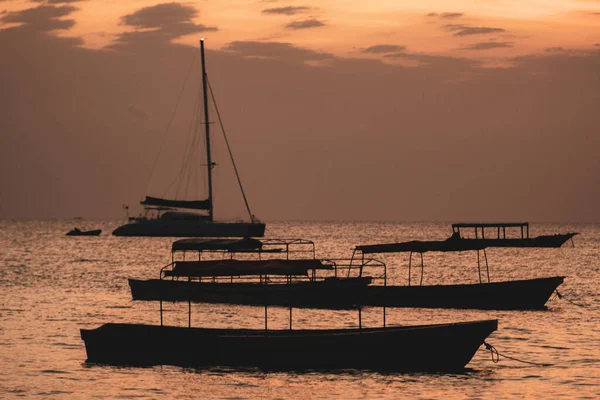 Gros Plan Grands Bateaux Coucher Soleil Zanzibar Tanzanie — Photo