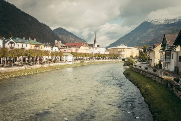 Scenic View River Flowing Bad Ischl City Austria Gloomy Day — Stock Photo, Image