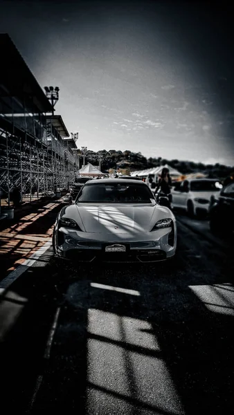 Vertical Shot Porsche Taycan Race Track — Stock Photo, Image