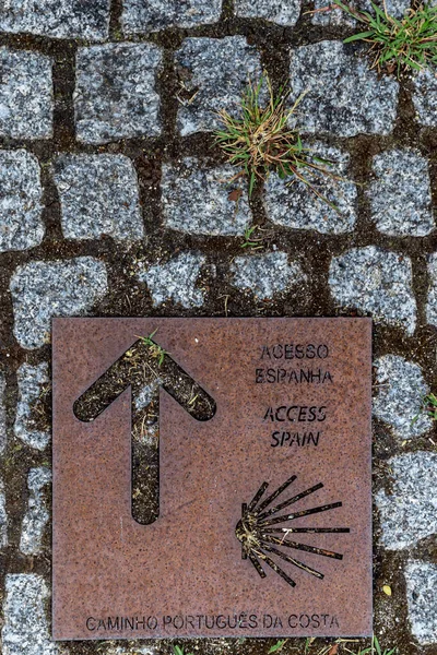 Оболочка Гребешка Знак Scallops Направления Сантьяго Символ Camino Lovelhe Португалия — стоковое фото
