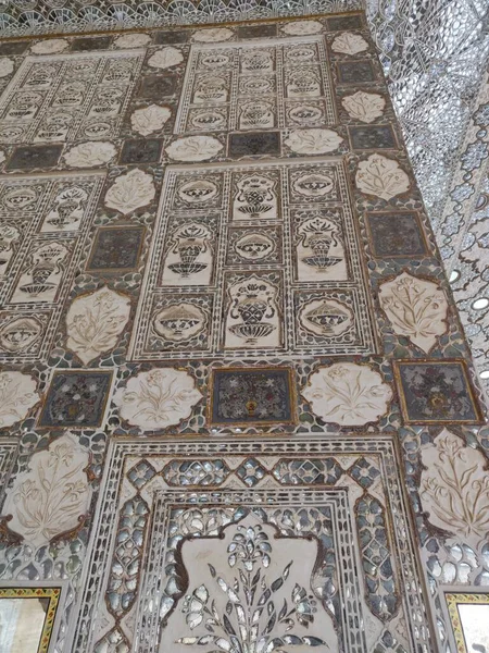 Motif Complexe Sheesh Mahal Mirror Palace Amber Fort Près Jaipur — Photo