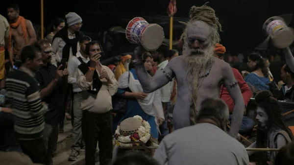 Historyczna Ceremonia Ganga Aarti Dasashwamedh Ghat Kashir — Zdjęcie stockowe