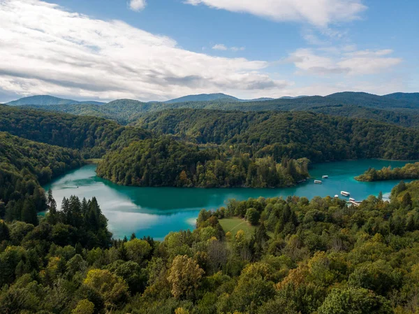 Una Vista Aérea Del Parque Nacional Los Lagos Plitvice Croacia —  Fotos de Stock