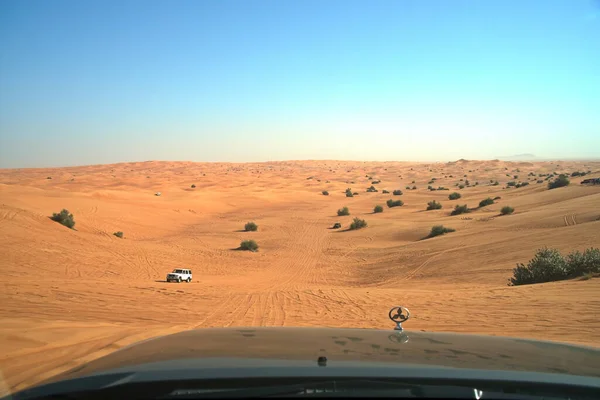 Tiro Roading Duna Batendo Torno Deserto Madame Com Emirados Árabes — Fotografia de Stock