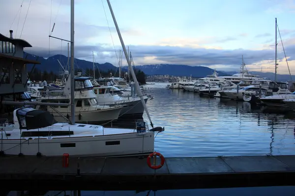 Vancouver Kanada Daki False Creek Yat Teknelerin Yakın Çekimi — Stok fotoğraf