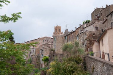 Bulutlu bir arka planda eski bir tarihi şatonun manzarası.