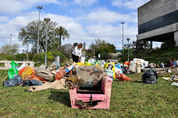Pohled Odpadky Vytěžené Řeky Parana Během Dne Úklidu Řeky — Stock fotografie