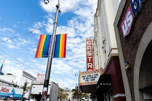 Tyč Vlajkou Homosexuální Hrdosti Duhy Okrese Castro San Franciscu Usa — Stock fotografie