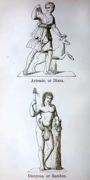 Винтажная Иллюстрация Девятнадцатого Века Бумаге Древнегреческих Римских Богов — стоковое фото