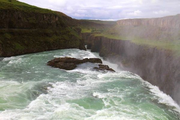 Gullfoss Wasserfall Sommer Island — Stockfoto