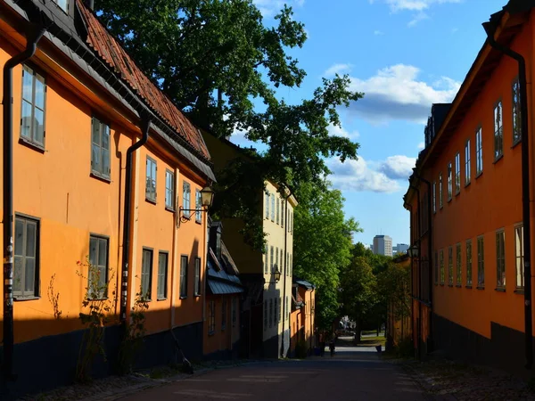 Gros Plan Quelques Bâtiments Sous Ciel Nuageux Stockholm Suède — Photo