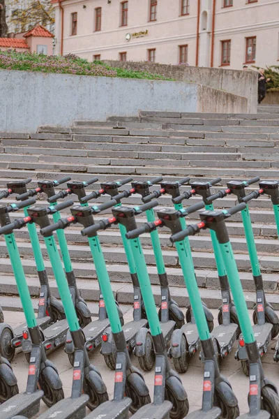 Vertical Shot Scooters Parked Stairway Outdoors Vilnius Lithuania — Stock Photo, Image